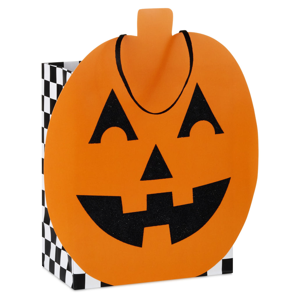Hallmark Medium Halloween Gift Bag (Glittery Jack-o'-Lantern), 1 Count