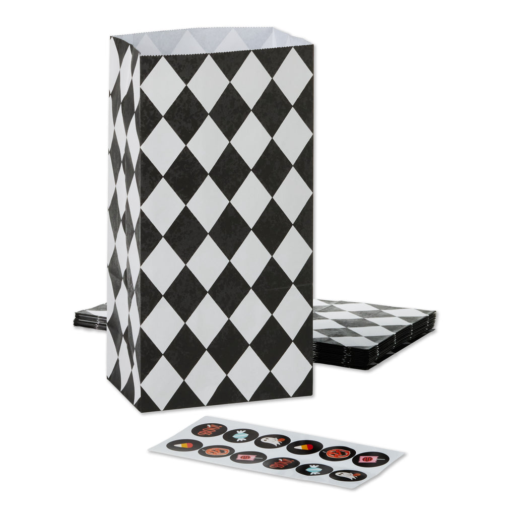 Hallmark Halloween Goodie Bags With Stickers (Black Checkered), 12 Count