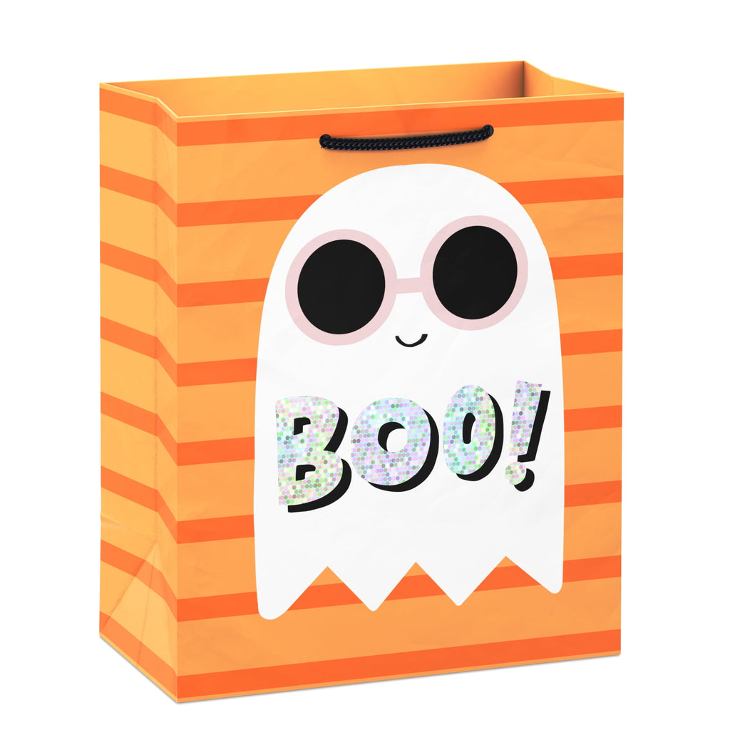 Hallmark Medium Halloween Gift Bag (Ghost on Orange Stripes), 1 Count