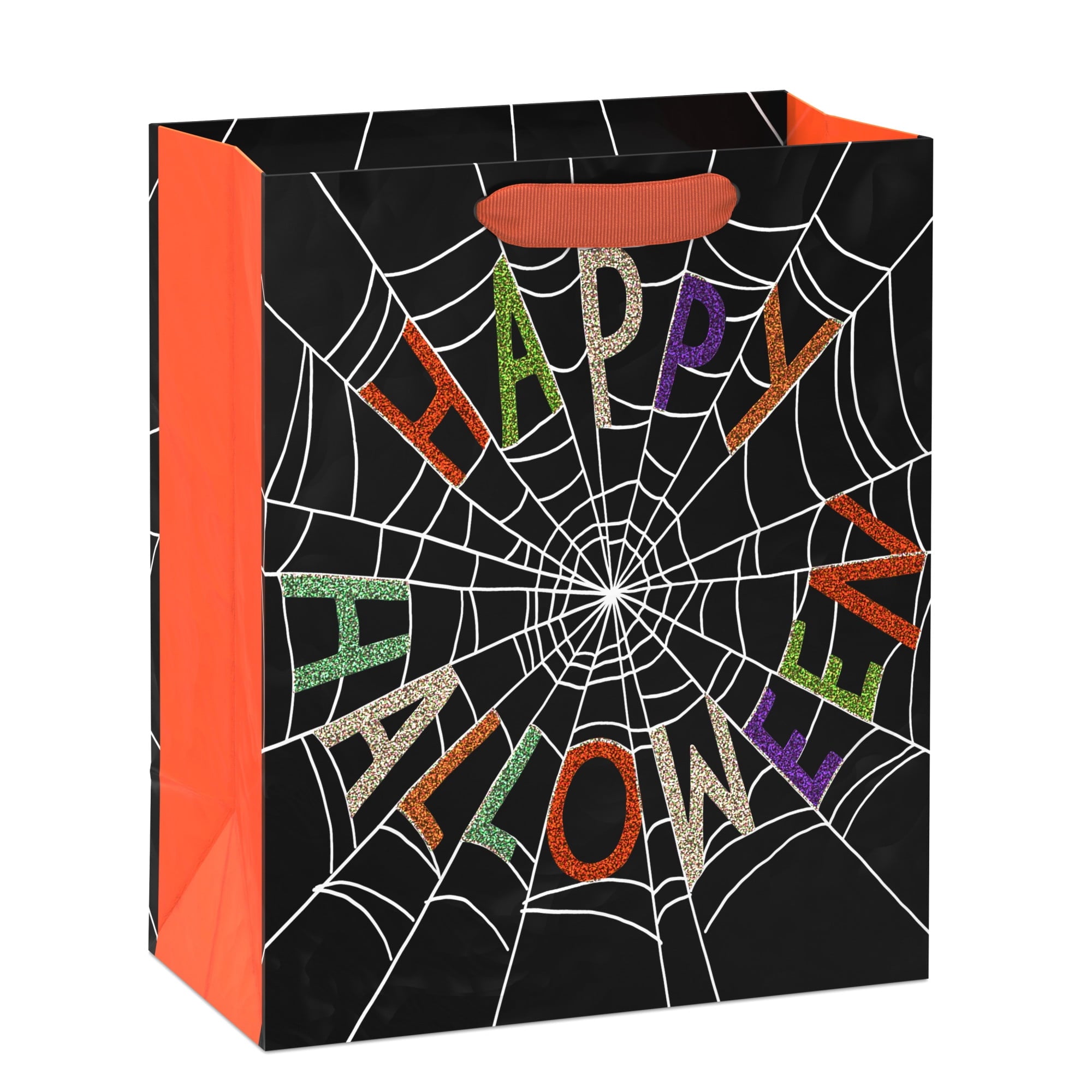 Hallmark Medium Halloween Gift Bag (Glittery Spiderweb on Black), 1 Count