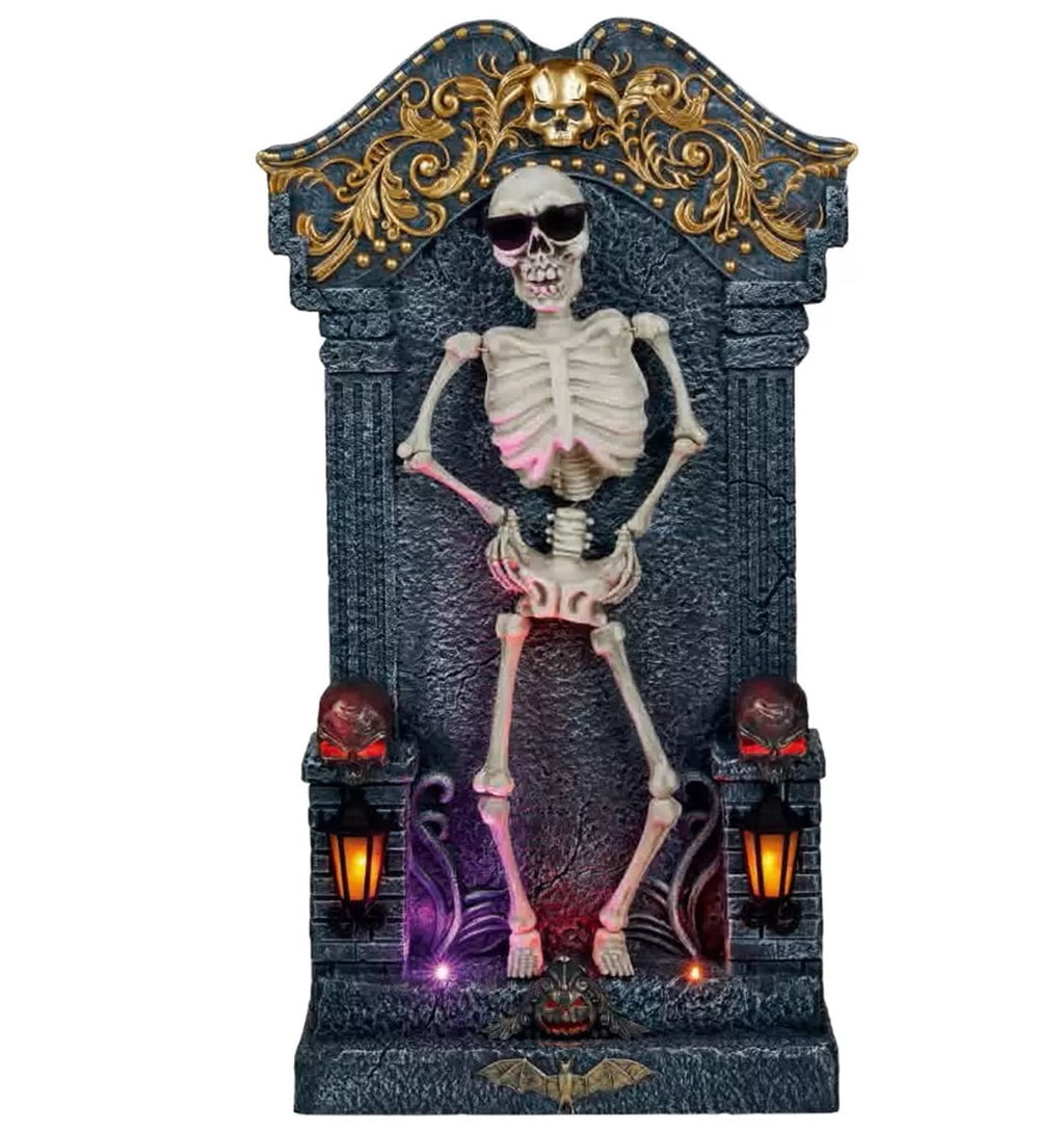 Halloween 3ft Animated Skeleton Tombstone with Music and LED Lights