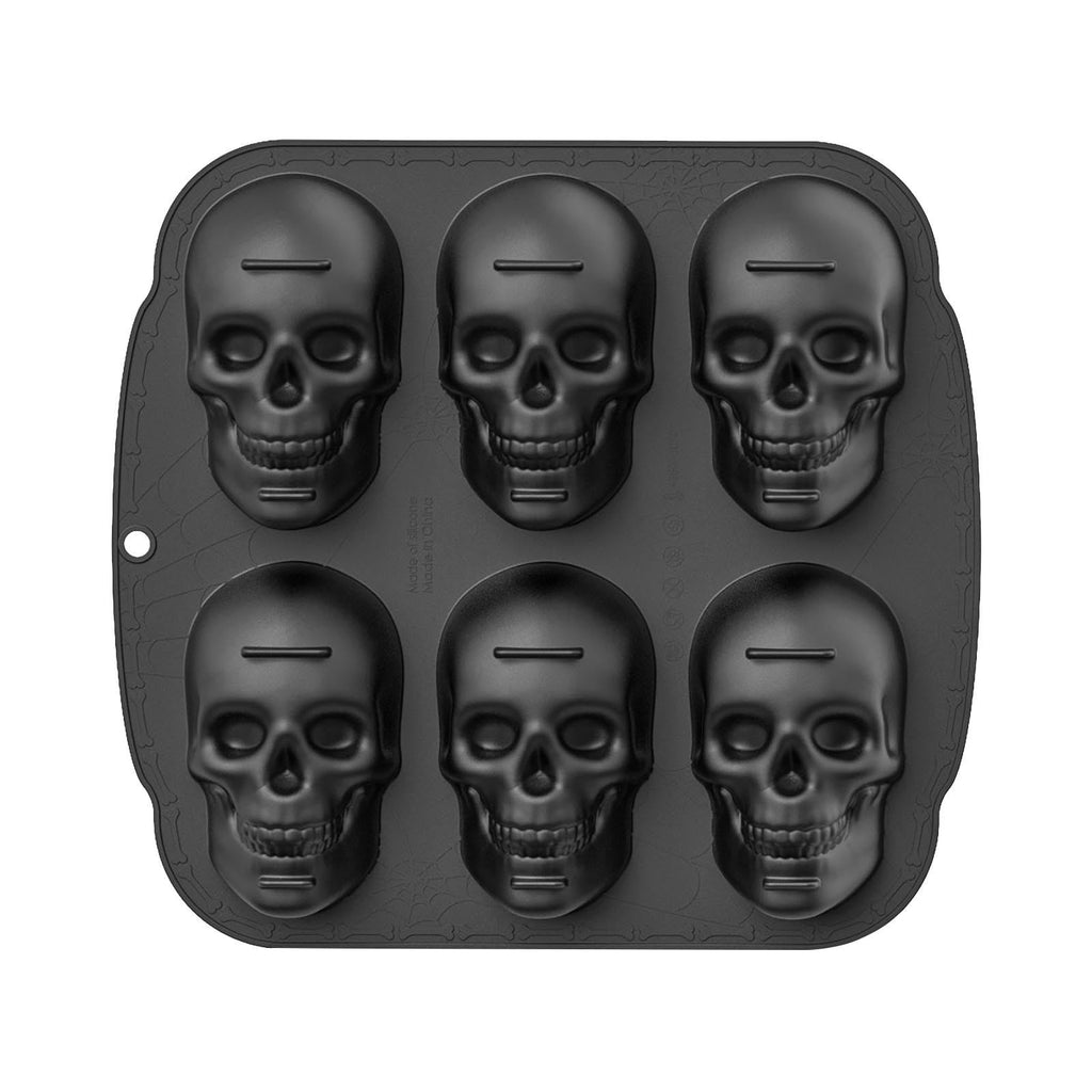 Halloween 6-Cavity Skull Silicone Cake Mold, Nonstick Skull Baking Pan for Mini Cakes, Chocolate, Pudding, Jello & Soap, BPA-Free Food Grade, Dishwasher Safe
