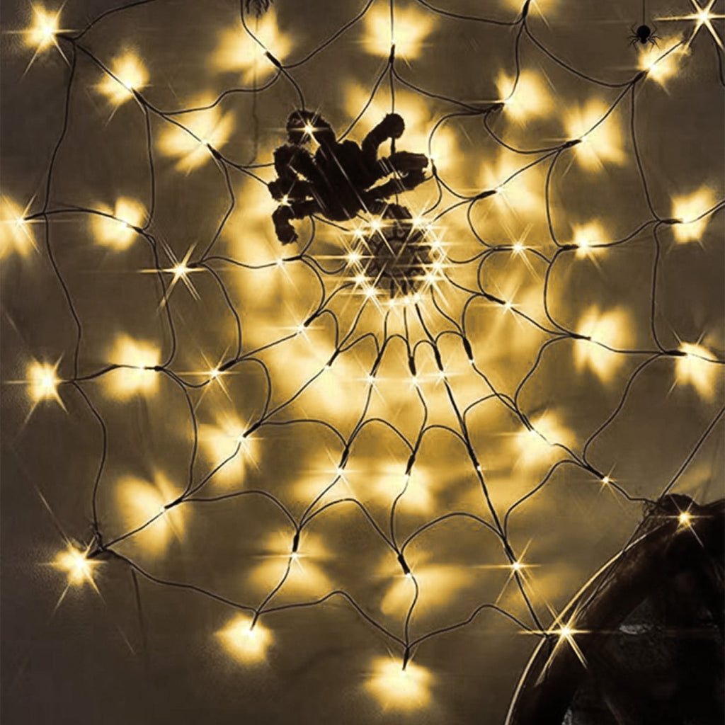 Halloween Arachnid Web Lights, 39 In Diameter 60 LED With Black Spider, Water Proof Colorful Web Lights With Remote Control for Halloween Indoor Outdoor Garden Patio Home Decoration