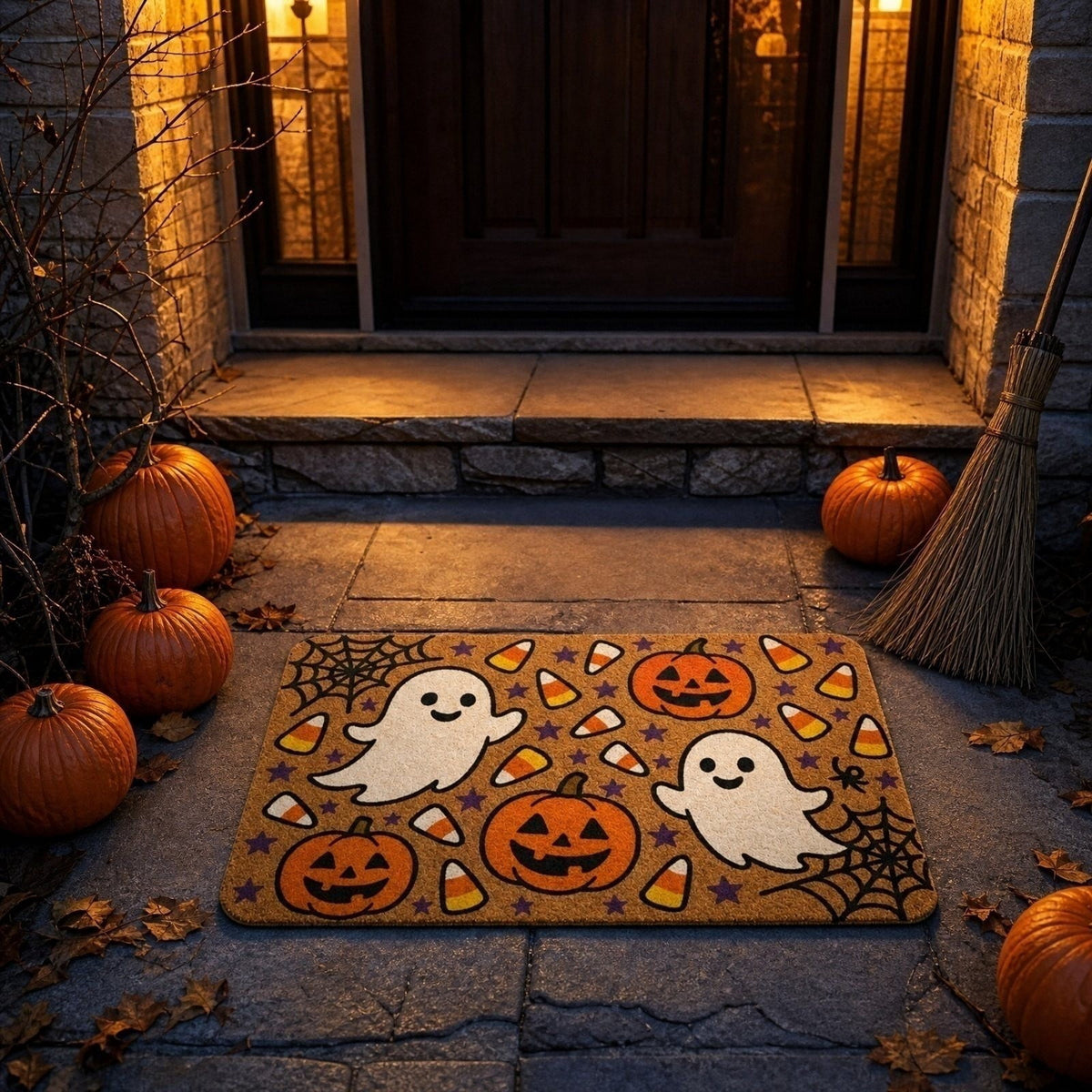 Halloween Coir Doormat 12.6x7.87in, Classic Print, Strong Dirt Removal, Non-slip Base, Washable Floor Mat for Entryway Patio Indoor Outdoor Use