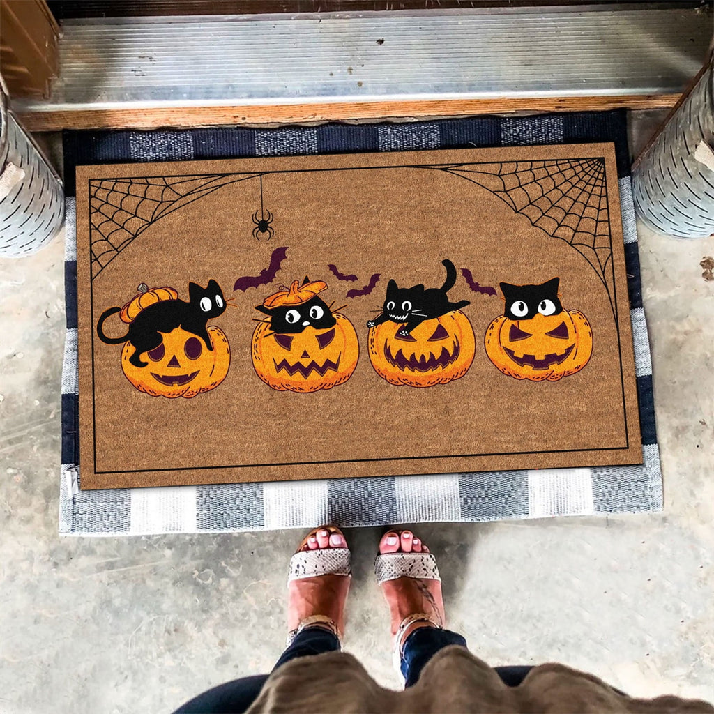Halloween Decorations-Ghost Black Cat Coir Doormat,23.62×15.74in Pumpkin Pattern Absorbent Front Door Mat,Non-Slip Rug for Indoor Entryway Porch Fall Home Decor Outdoor Rug for Halloween Supplies