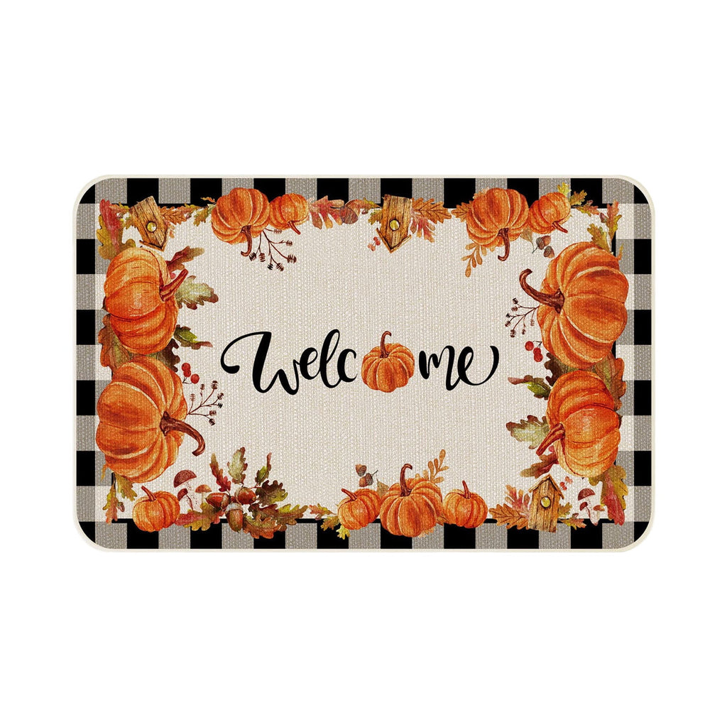 JOGZMZ Halloween Floor Mat Home Entrance Thanksgiving Pumpkin Thick Foot Mat Crystal Velvet Floor Mat