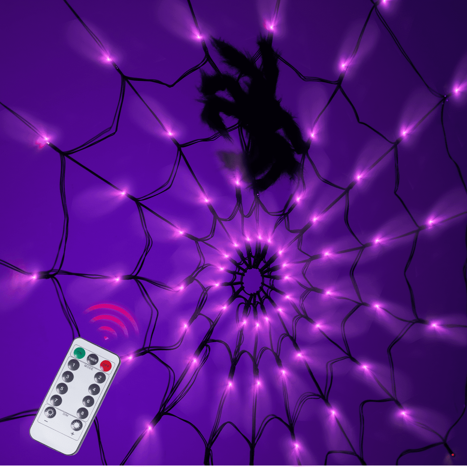 16.4Ft Large Spider Webs Halloween Decorations Lights, Outdoor Battery Operated Purple Halloween String Lights with 8 Modes Remote Control 125 LEDs Spiderweb,60" Large Spider,Waterproof (Purple)