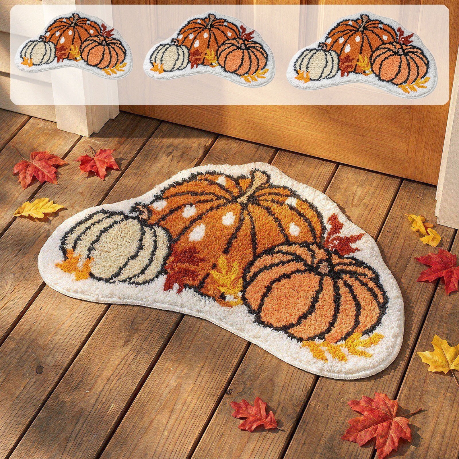 Fall Area Rug Maple Leaf Pumpkin Imitation Wool Mat 27.56x27.56in Polyester Skidproof & Soft for Living Room Bedroom Entryway Fall Doormat by MPOISVA