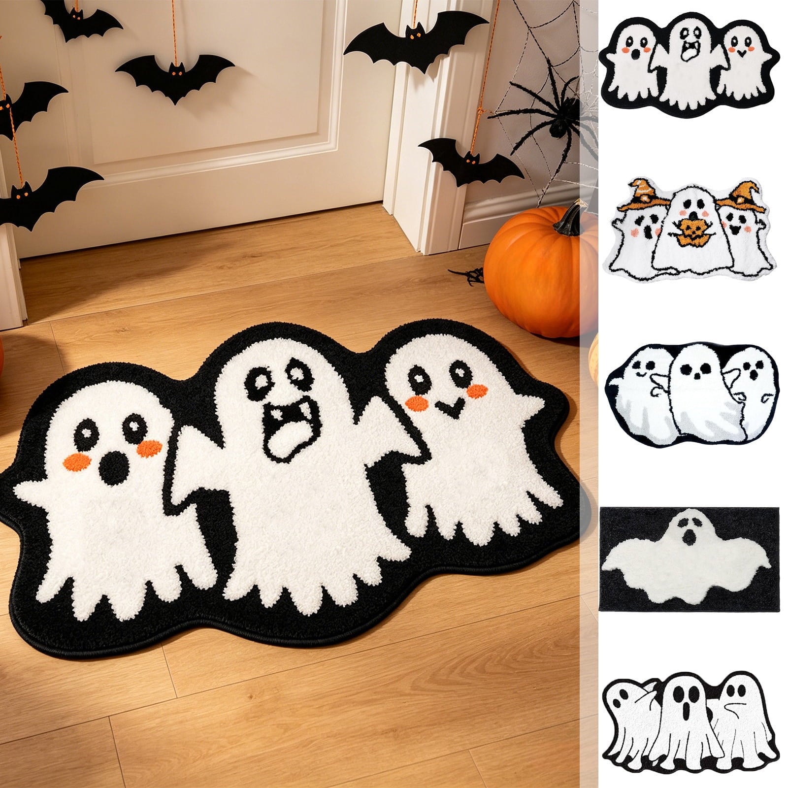 Halloween Bath Mat Ghost Multicolor Irregular Mat 27.56x17.72in Polyester Skidproof & Absorbent for Bathroom Entryway Living Room Halloween Door Mat by MPOISVA
