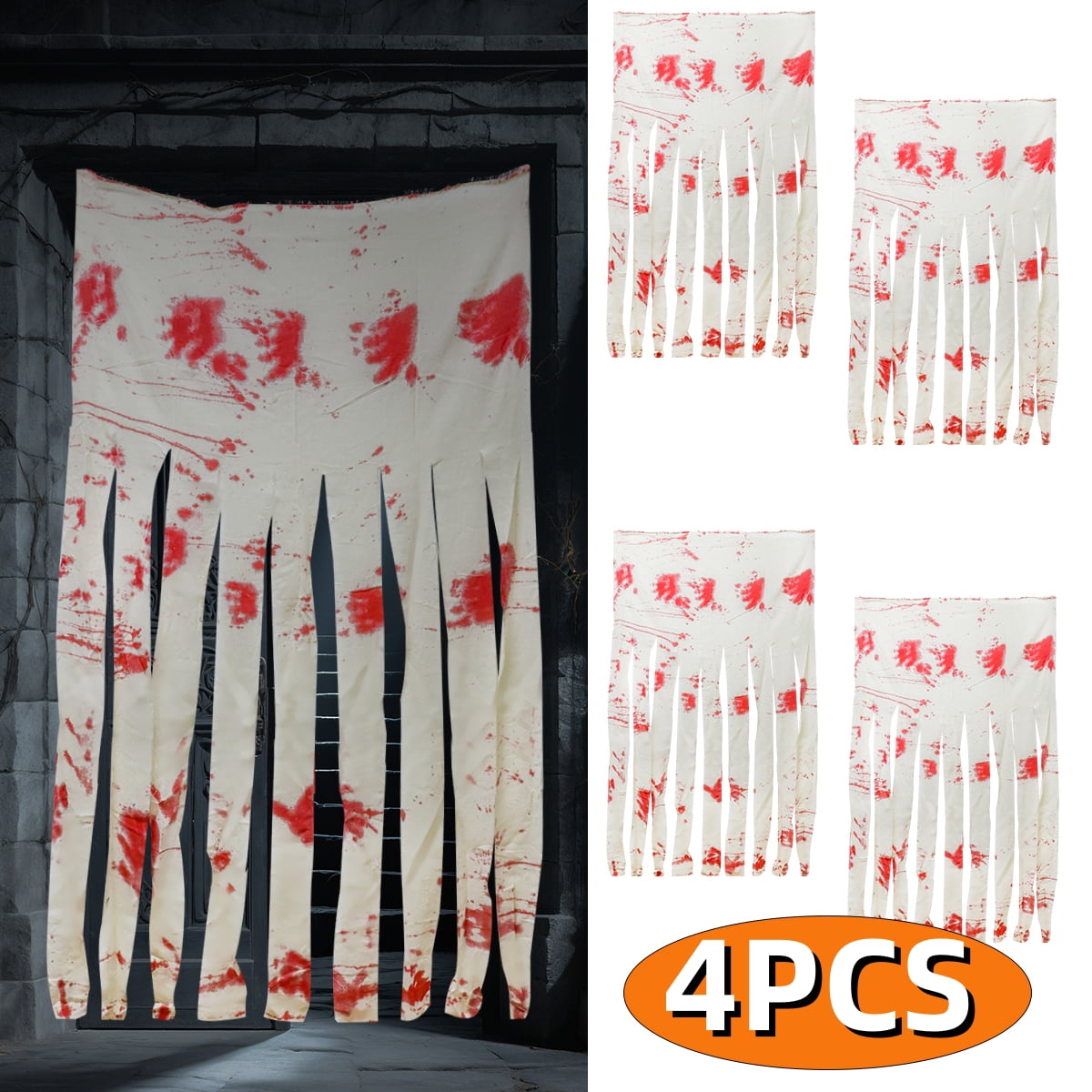 Halloween Doorway Curtain Haunted House Decoration Door Window Curtain with Bloody Prints Bloody Creepy Cloth for Halloween Party Supplies 65 x 39 Inch White 4 Pcs