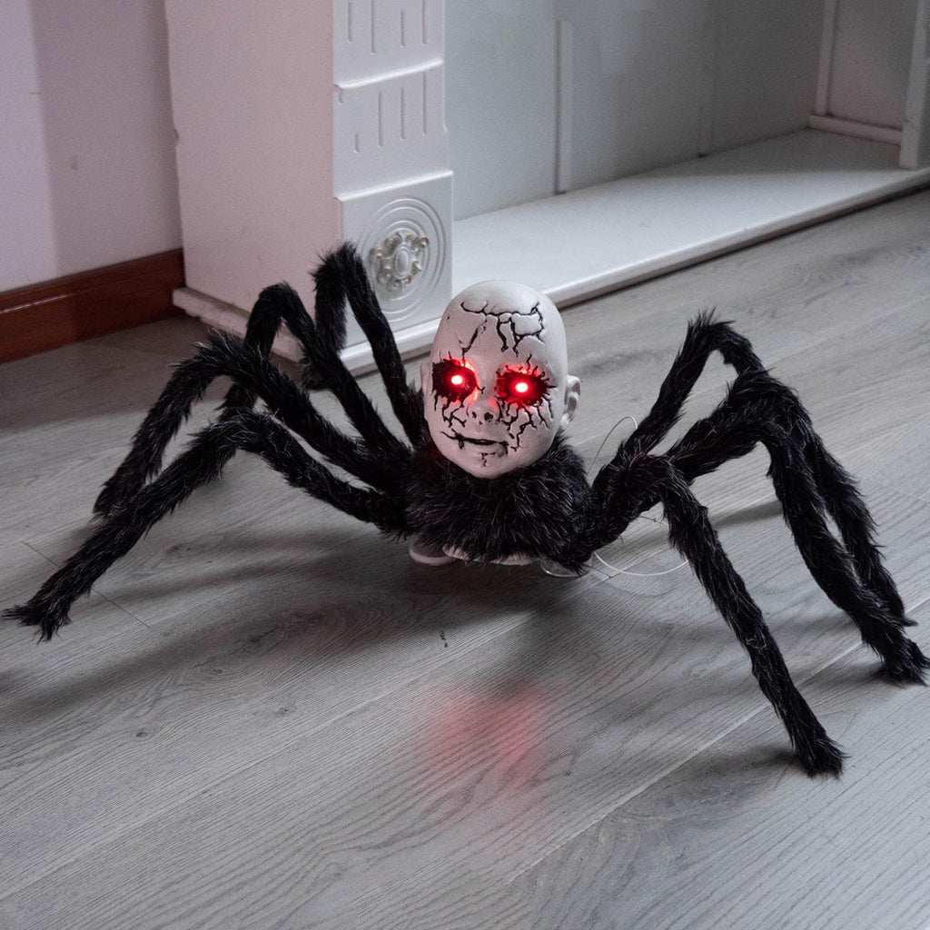 Halloween Electric Spider Toy - Voice-Activated Walking Doll with Glowing, Animated Halloween Prop for Indoor/Outdoor Haunted Houses