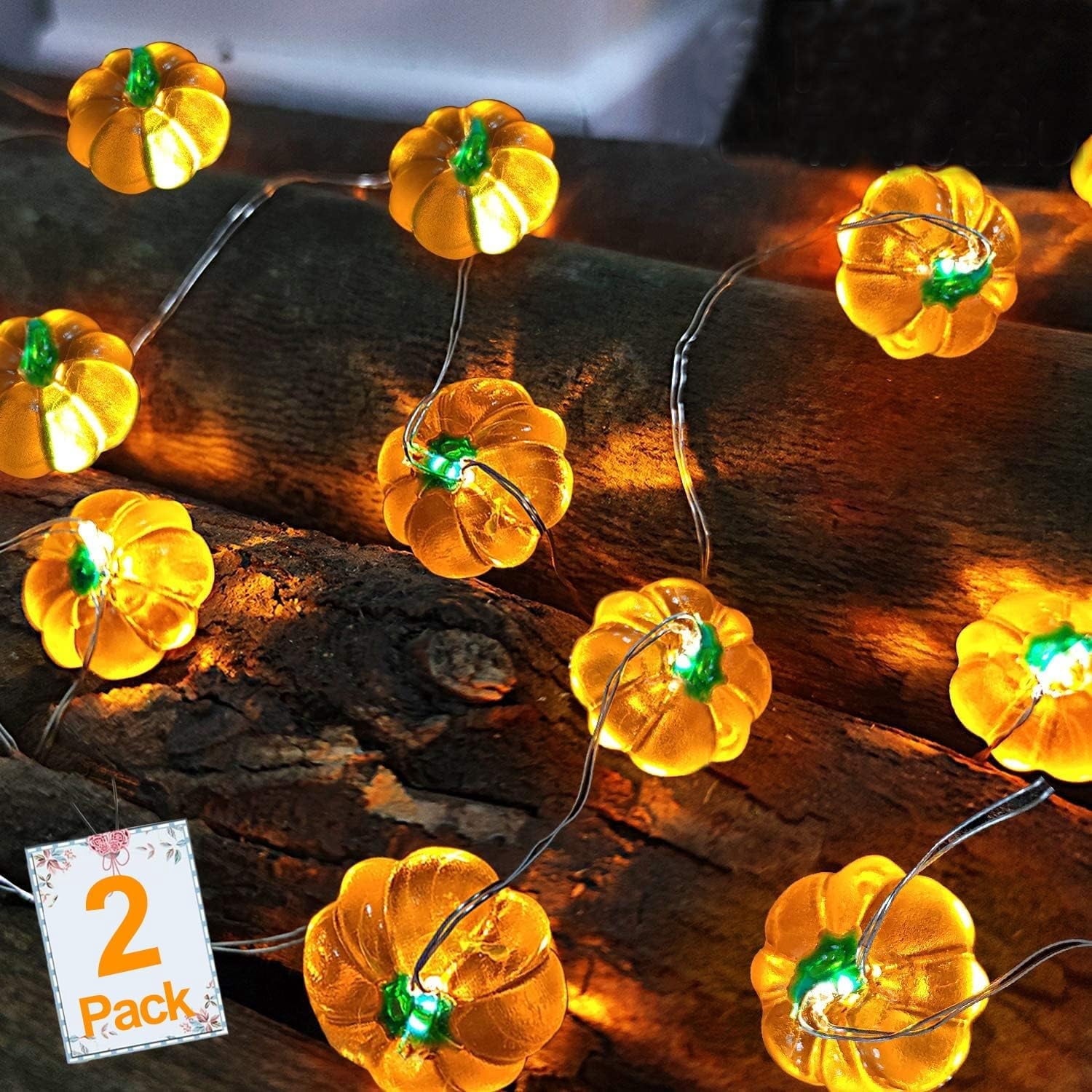 Halloween Fall Decorations, 1 Pack 3D Halloween Lights Total 10Ft 10/20/30LED Warm White Pumpkin String Lights Battery Operated Orange Lights for Halloween Decorations Party Indoor, 1/2/3 Meters