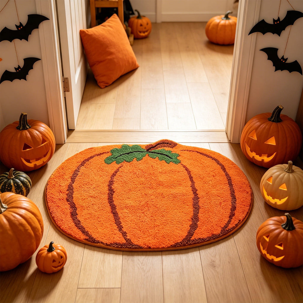 Halloween Fall Thanksgiving Bath Mat Ghost And Pumpkin Shaped Absorbent Non Slide Soft Doormat For Entryway Decor