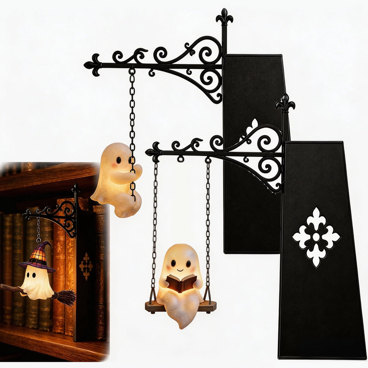Halloween Ghost Library Lantern Decorative Bookshelf Lighting, Reading Book Shelf Lights for Study Reading Corner Home Library Gift for Book Lovers Bookworms