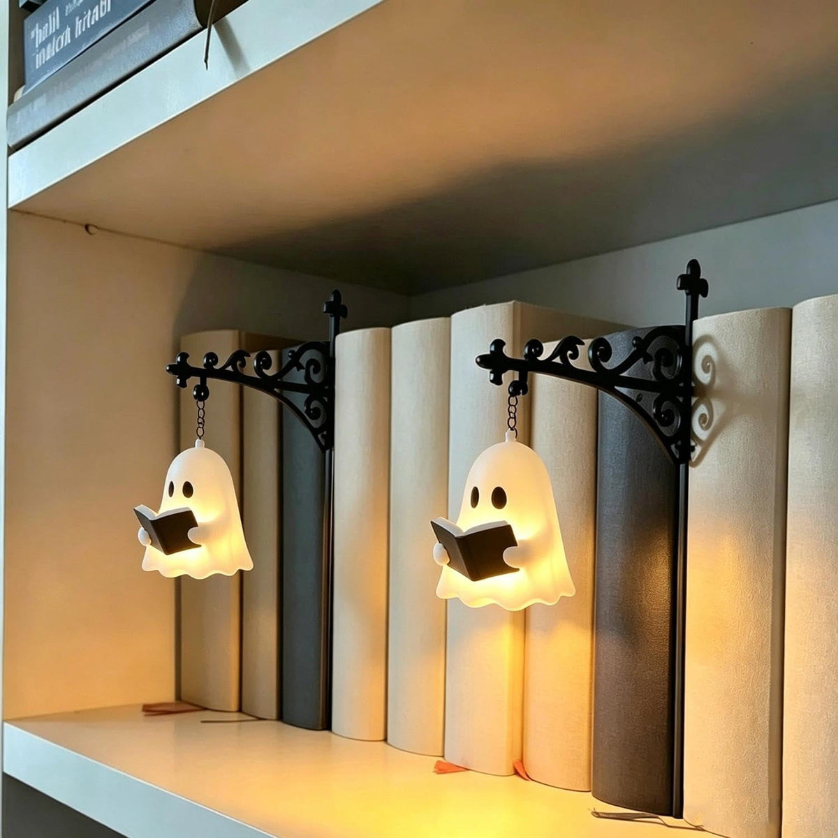 Halloween Ghost Library Lantern Decorative Bookshelf Lighting, Reading Book Shelf Lights for Study Reading Corner Home Library Gift for Book Lovers Bookworms