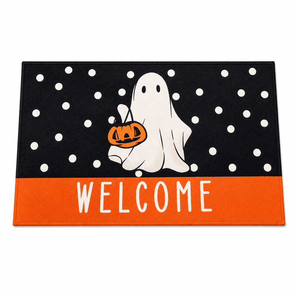 Halloween Ghost Welcome Printed Doormat, Entrance Rug with Skidproof Rubber Backing for Halloween Front Porch Entryway Indoor Outdoor Decor,50x80cm