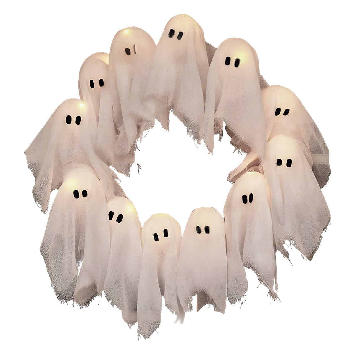 Halloween Glowing Ghost Wreath, Light-up Spooky Wreath with 12 Ghost Decor, RC, 6H Timer, Ideal for Halloween Party (A 12x3inch)