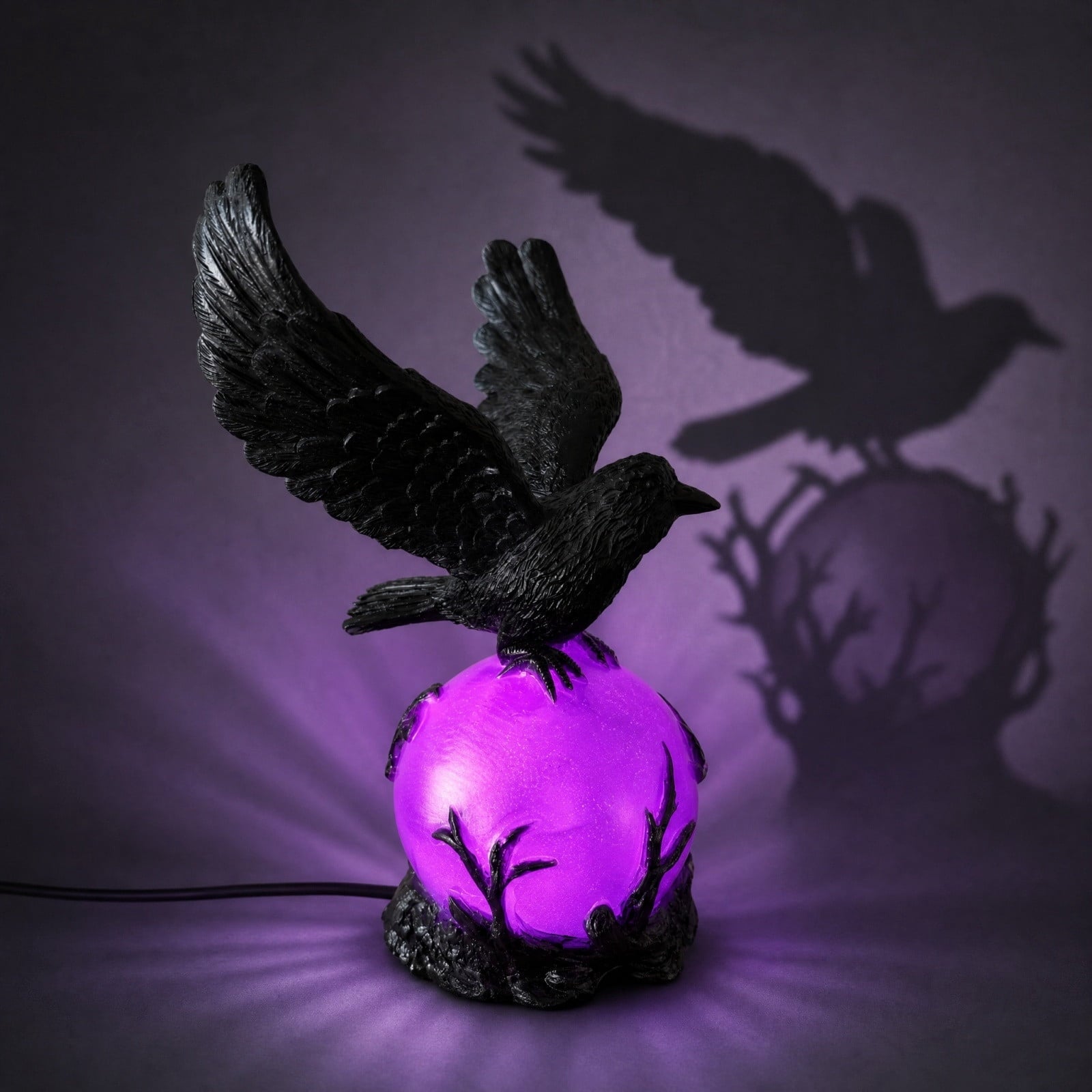 Gothic Mysterious Crow LED Flameless Candle, Luminous Sculpture, Gothic Home Decor Accent, Raven Lamp for Halloween Gifts, Bedroom Bedside, Living Room, Orange