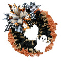 Halloween Halloween Wreath Buffalo Plaid Bow Ribbon Ghost Artificial Wreath, Festival Garland Decoration