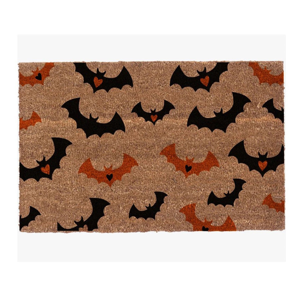 Halloween Heart Print Doormat 60x40cm, Black Orange Spooky Entry Mat for Front Door, Non-Slip Indoor Outdoor Rug