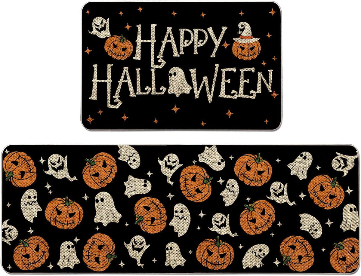 2 Pack Halloween Kitchen Mats Witches Rugs Gothic Kitchen Decor Farmhouse Halloween Doormat Outdoor Vintage Non-Slip Floor Mats Retro Halloween Rugs Decor for Home Kitchen Party (Gothic)