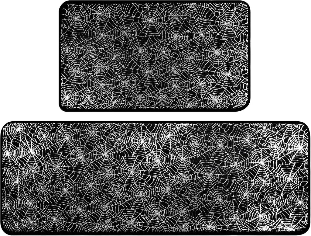 Halloween Kitchen Rugs Set of 2, Cushioned Anti-Fatigue Kitchen Mats for Floor, Spider Web Kitchen Mats, Non-Slip Waterproof Kitchen Floor Mat Washable for Kitchen, Home, Office, Laundry