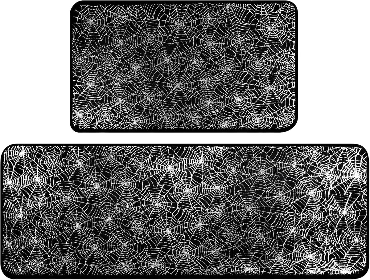 Halloween Kitchen Rugs Set of 2, Cushioned Anti-Fatigue Kitchen Mats for Floor, Spider Web Kitchen Mats, Non-Slip Waterproof Kitchen Floor Mat Washable for Kitchen, Home, Office, Laundry