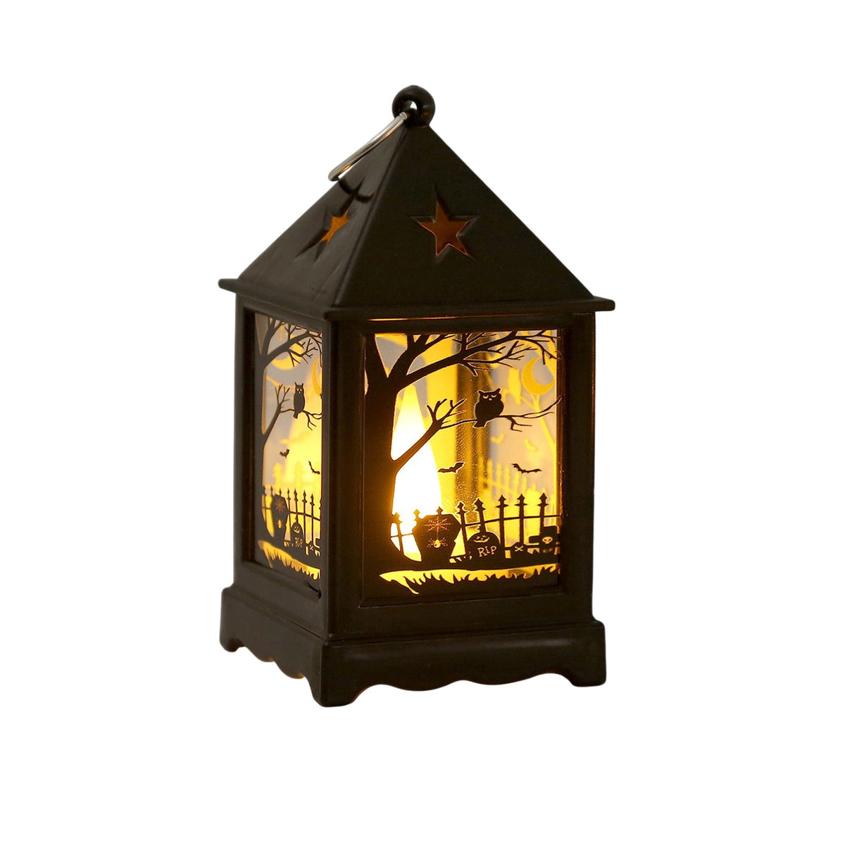 Halloween LED Lanterns with Spooky Skeleton, Owl, Bat, Castle & Flame Designs – Battery Operated Hanging Lights for Indoor/Outdoor Halloween Party Decor (C)
