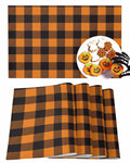 Halloween Placemats Set of 4 Orange and Black Check Plaid Place Mats Fall Placemat Checkered Table Mats for Dining Kitchen Table Holiday Dinner Party Home Decorations 13x19 Inch