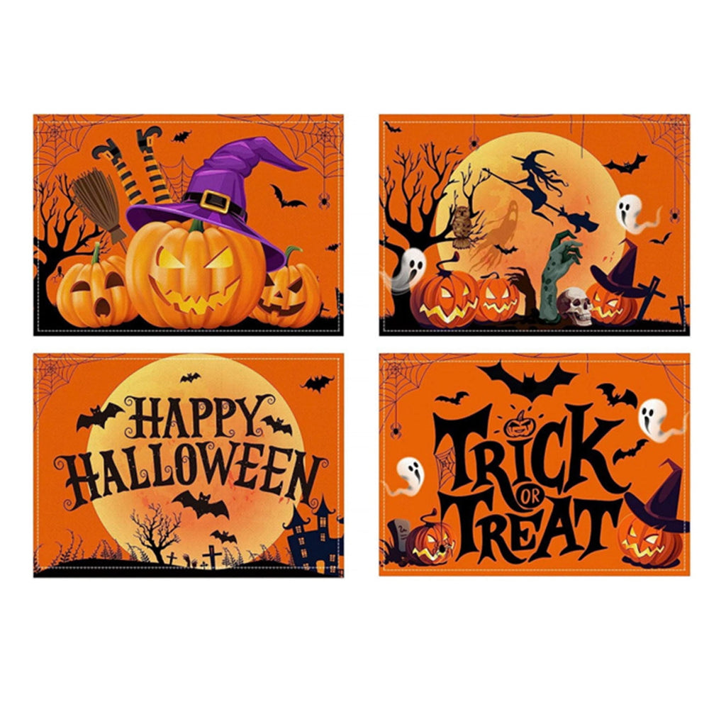 Halloween Pumpkin Placemats Set of 4, 12x18 Inch Pumpkin and Black Cat Table Mat, Washable Heat Resistant Place Mats for Kitchen Dining Table, Spooky Themed Decoration for Home, A