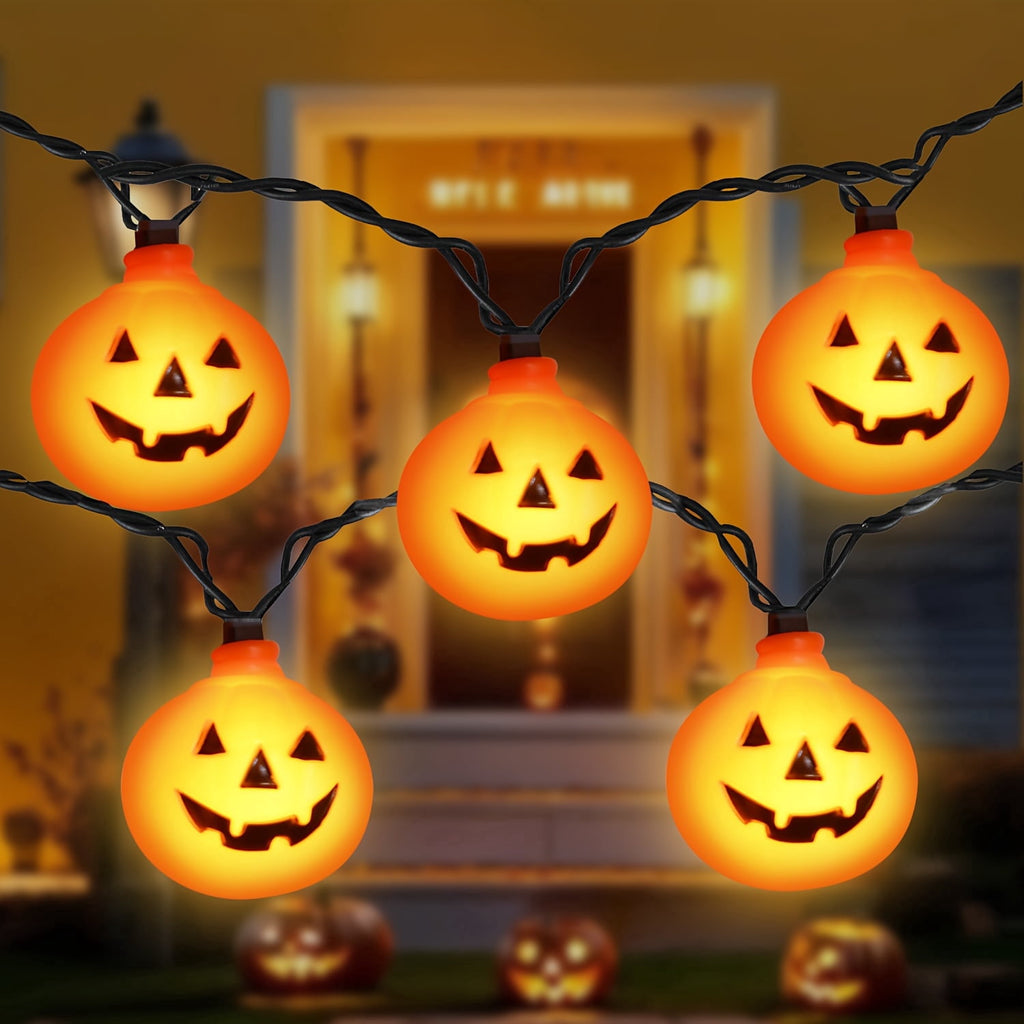 Halloween Pumpkin String Lights, 8.5Ft Outdoor Halloween Decorations Lights with 10 Jack-O-Lantern Lights, Hanging Pumpkin String Lights Party Patio Garden Window Decor