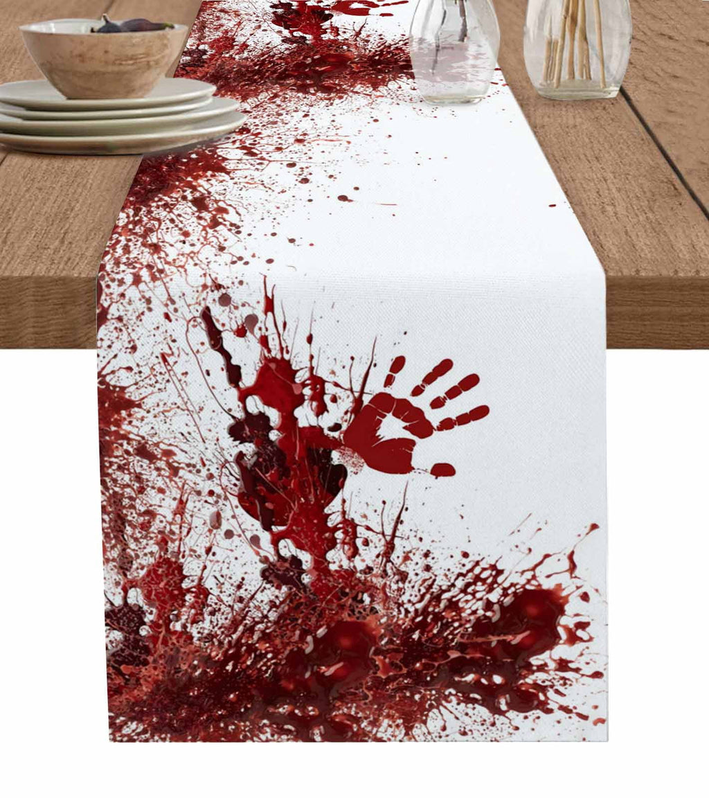Halloween Red Blood Table Runner 90 Inches, Horror Bloody Handprint Bed Runner Dresser Scarves Tabletop for Indoor Outdoor Parties/Ceremony/Banquet, 13" x 90"