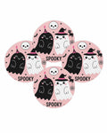 Halloween Round Placemats Set of 4 Cute Ghost Place Mats Washable Woven Placemat Spooky Skull Bat Cat Pumpkin Pink Circle Braided Table Mat for Kitchen Dining Table Holiday Party Home Decor 15 Inch