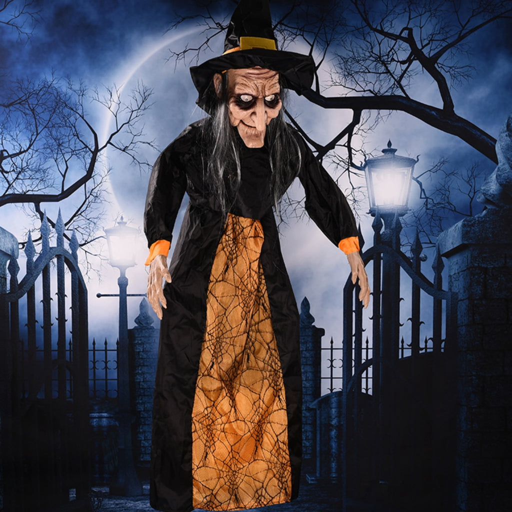 Halloween - Sound Activated Electric Moving Witch Toy for Halloween, Horror Animated Decoration Props for Bar and Outdoor, Scary Witch with Motion Sensor