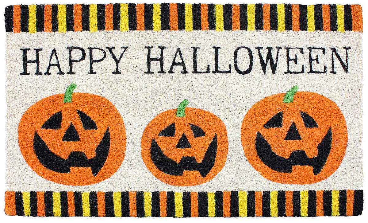 J&M Halloween Three Pumpkins Vinyl Back Doormat 18x30