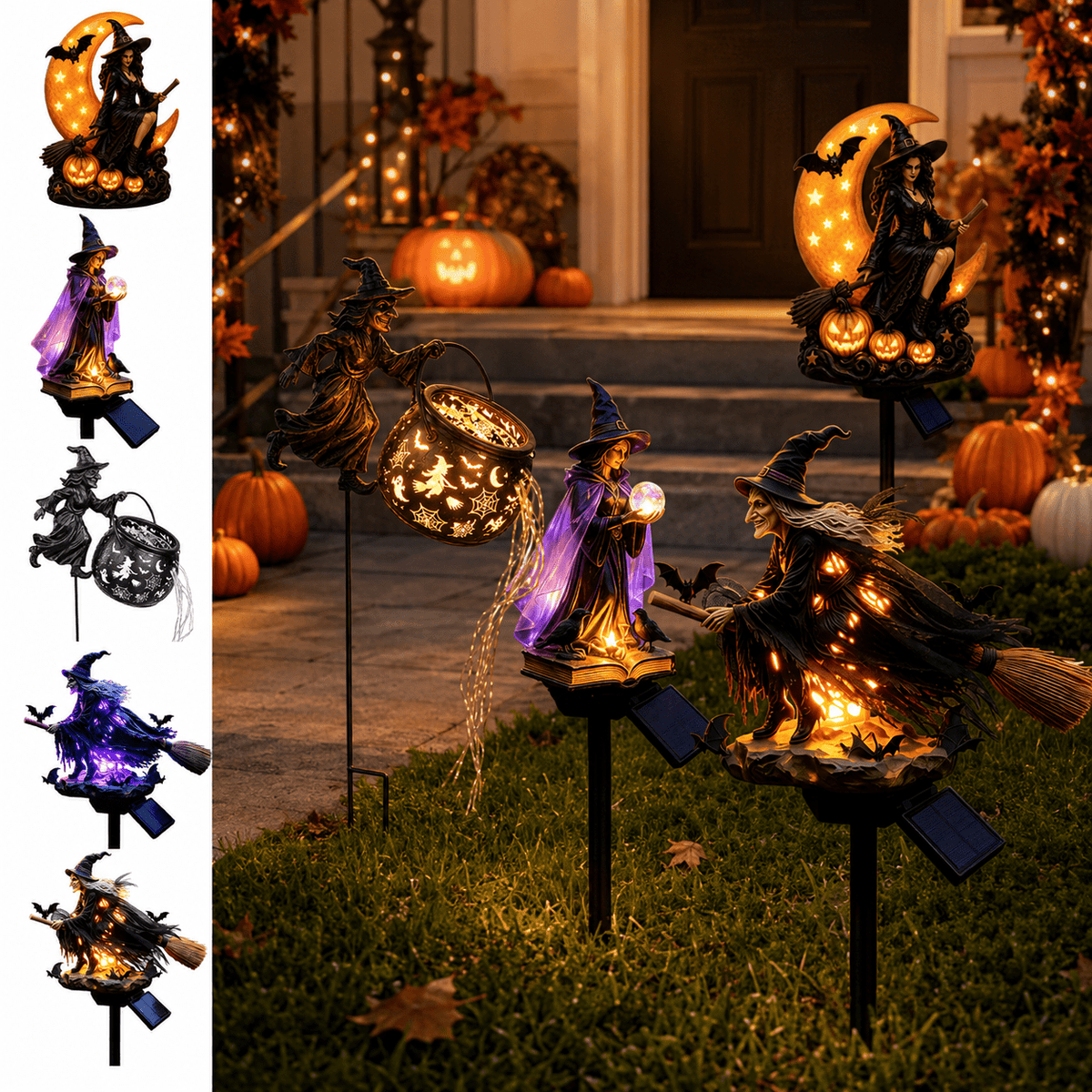 Halloween Witch Cauldron Garden Light, 3D Witch Cauldron LED Projector Outdoor Decor, Solar Powered Garden Stake Light with Halloween Shadow Projection Effect