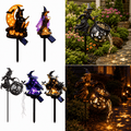 Halloween Witch Cauldron Garden Light, Solar Powered Halloween Projector Outdoor Decoration with Flying Witch and Lighted Cauldron, Witch Light Stake for Lawn Garden Porch Yard Decor, Style D