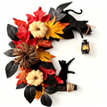 Halloween Wreaths Fall Wreath 15 Inch Fall Halloween Half Wreath with Black Cats-Door Wreath with LED Lantern (Batteries Not Included) Autumn Harvest Wreath for Front Door, Wall, Thanksgiving & Hallo
