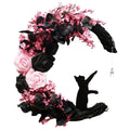 Halloween Wreaths For Front Door, Flower Moon Cat Halloween Home Decoration, Halloween Family Gathering Decoration Wreath，Outdoor, Wall, Closet, Fence, Wreath Halloween (Pink roses)