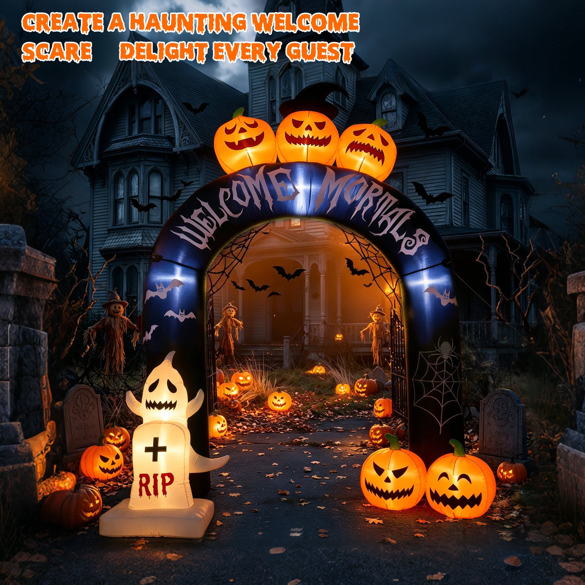 MAGOTAN 6 FT Halloween Inflatable Pumpkin Halloween Inflatable Pumpkins and Cat Outdoor Yard Decoration Build-in 7 LED White Lights