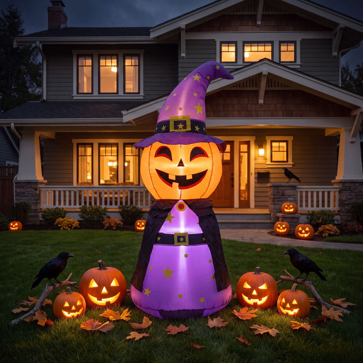 MAGOTAN 6 FT Halloween Inflatable Pumpkin Halloween Inflatable Pumpkins and Cat Outdoor Yard Decoration Build-in 7 LED White Lights