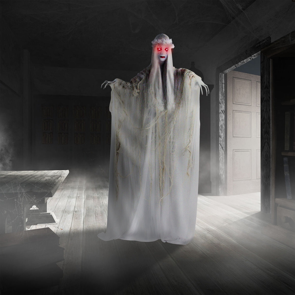 Haunted Hill Farm 6.5 Ft Life-Size Animatronic Bride Indoor/Outdoor Halloween Decoration, Multicolor, HHLADY-2FLSA