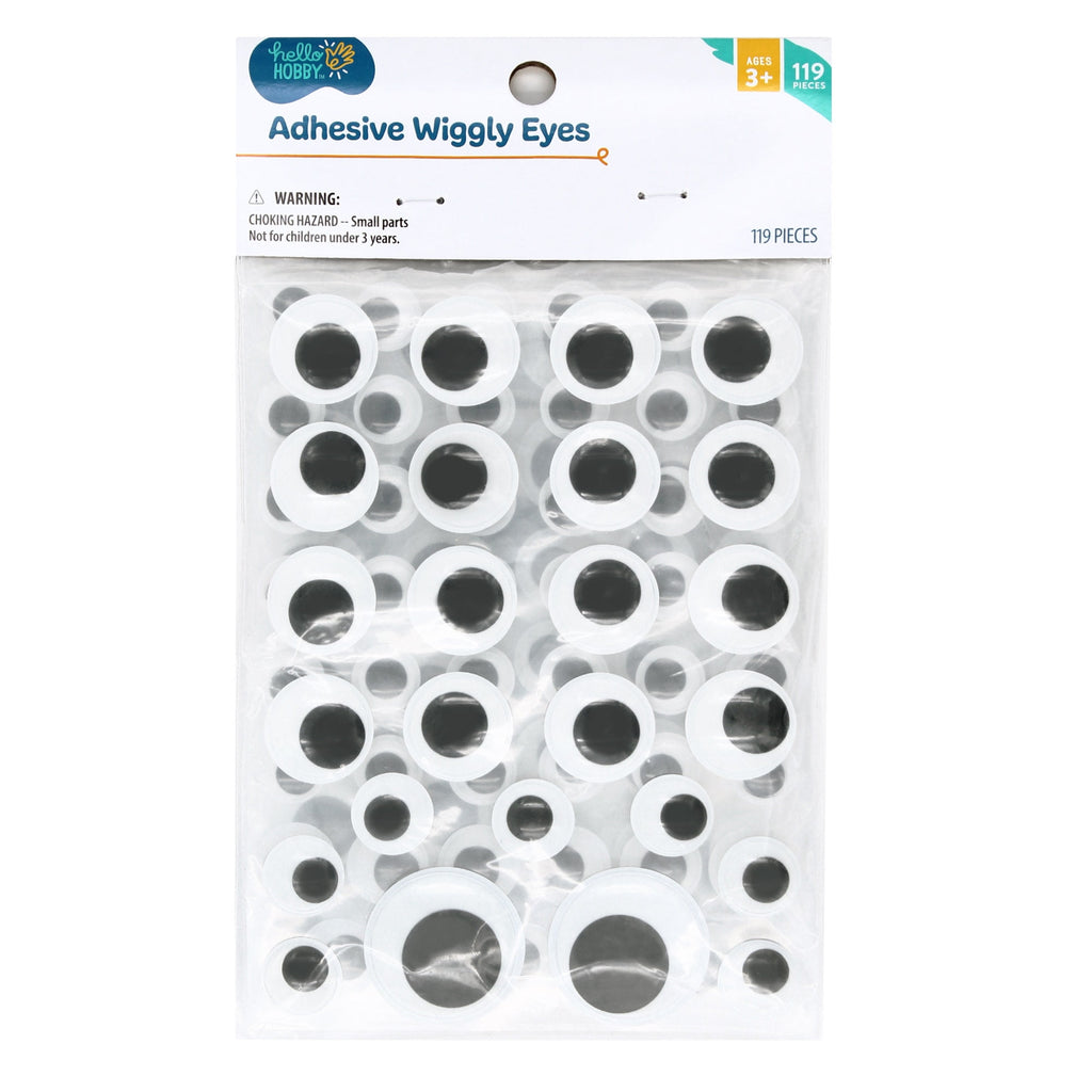 Hello Hobby Black & White Adhesive Stick On Googly Eyes for Crafts, 119 Count