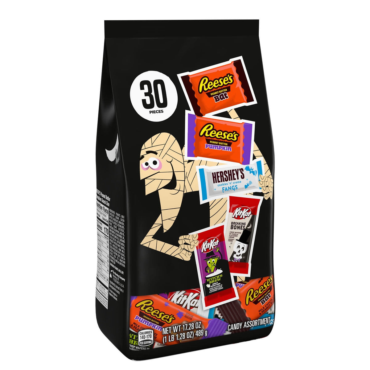 Hershey's, Kit Kat and Reese's Assorted, Halloween Candy Variety Bag, 17.28 oz (30 Pieces)