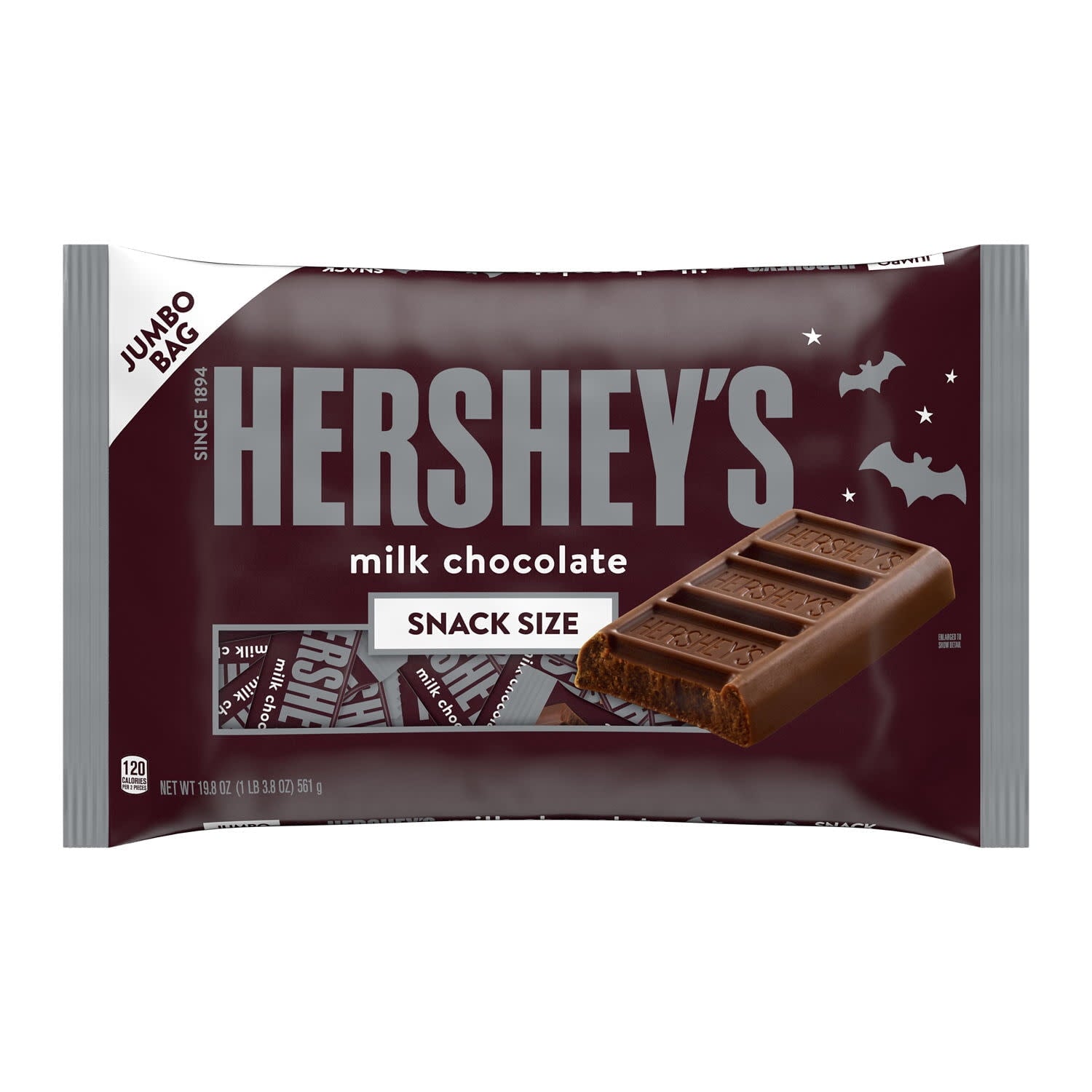 (2 pack) Hershey's Milk Chocolate Snack Size, Halloween Candy Jumbo Bag, 19.8 oz