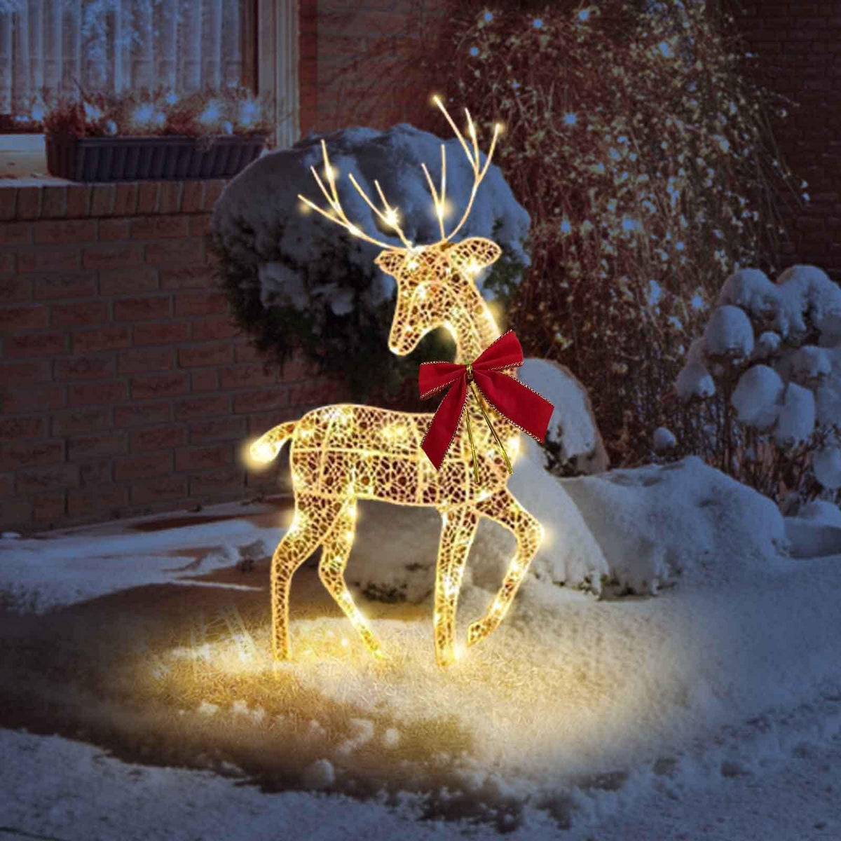 Holloyiver Light up Christmas Reindeer Family, 2D Lighted Reindeer Holiday Decoration, Outdoor Lighted Deer Decorations for Indoor Outdoor Christmas Yard Lawn Art (Mom)