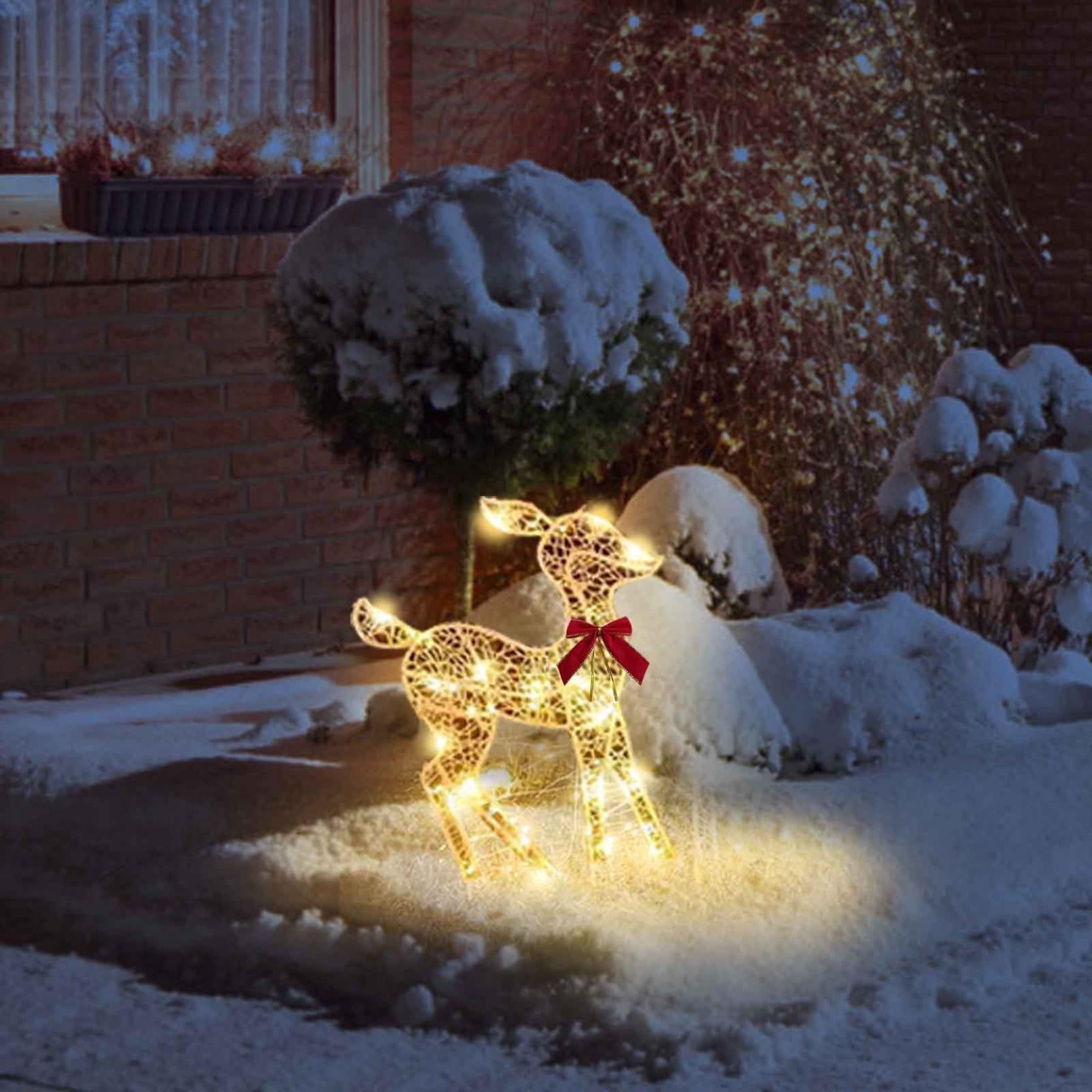 Holloyiver Light up Christmas Reindeer Family, 2D Lighted Reindeer Holiday Decoration, Outdoor Lighted Deer Decorations for Indoor Outdoor Christmas Yard Lawn Art (Mom)