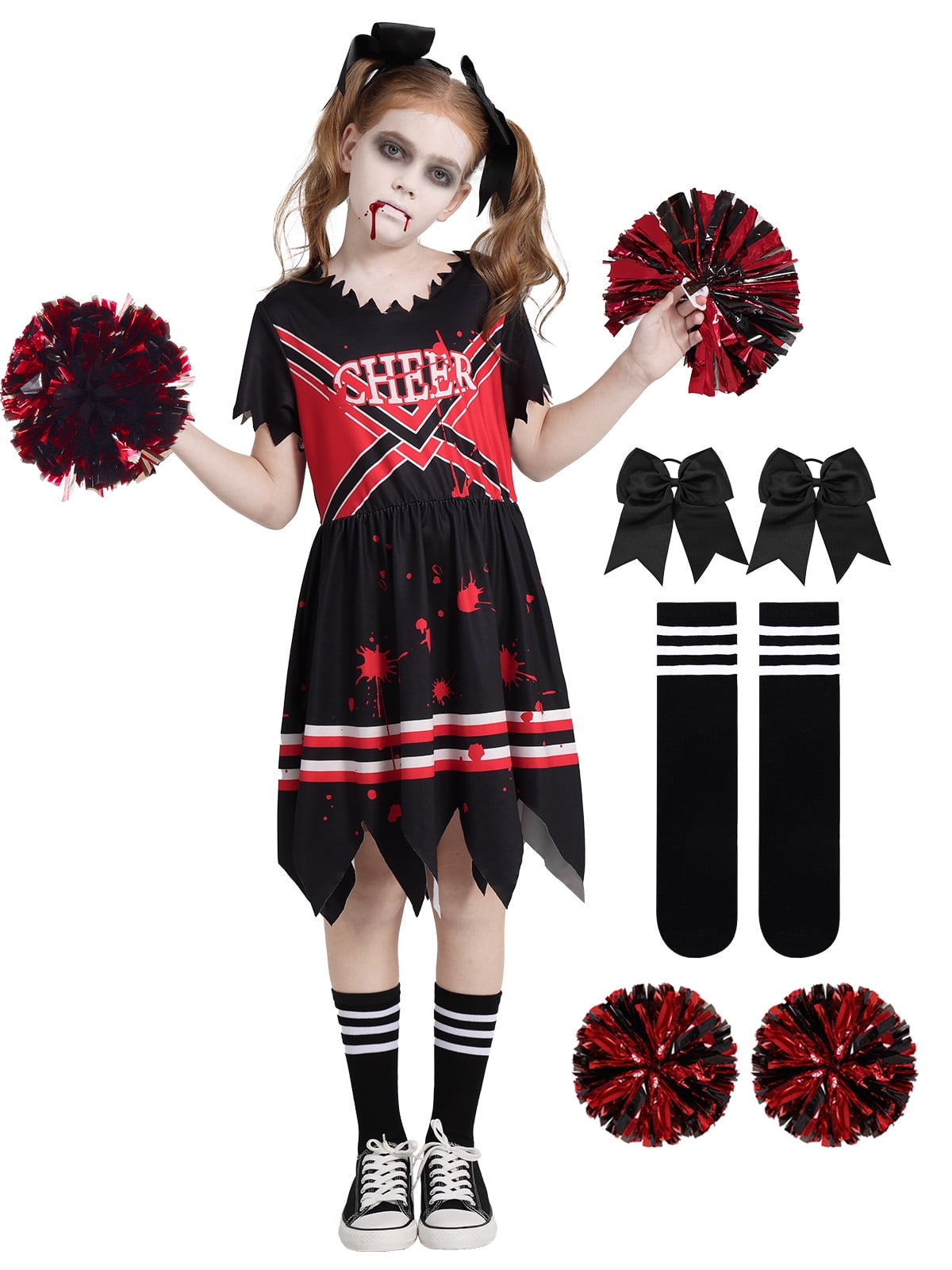 Little Girls Holiday Outfits Short Sleeve Tutu Skirt + Leggings + Arm Sleeves Set, Size 4-8 Years