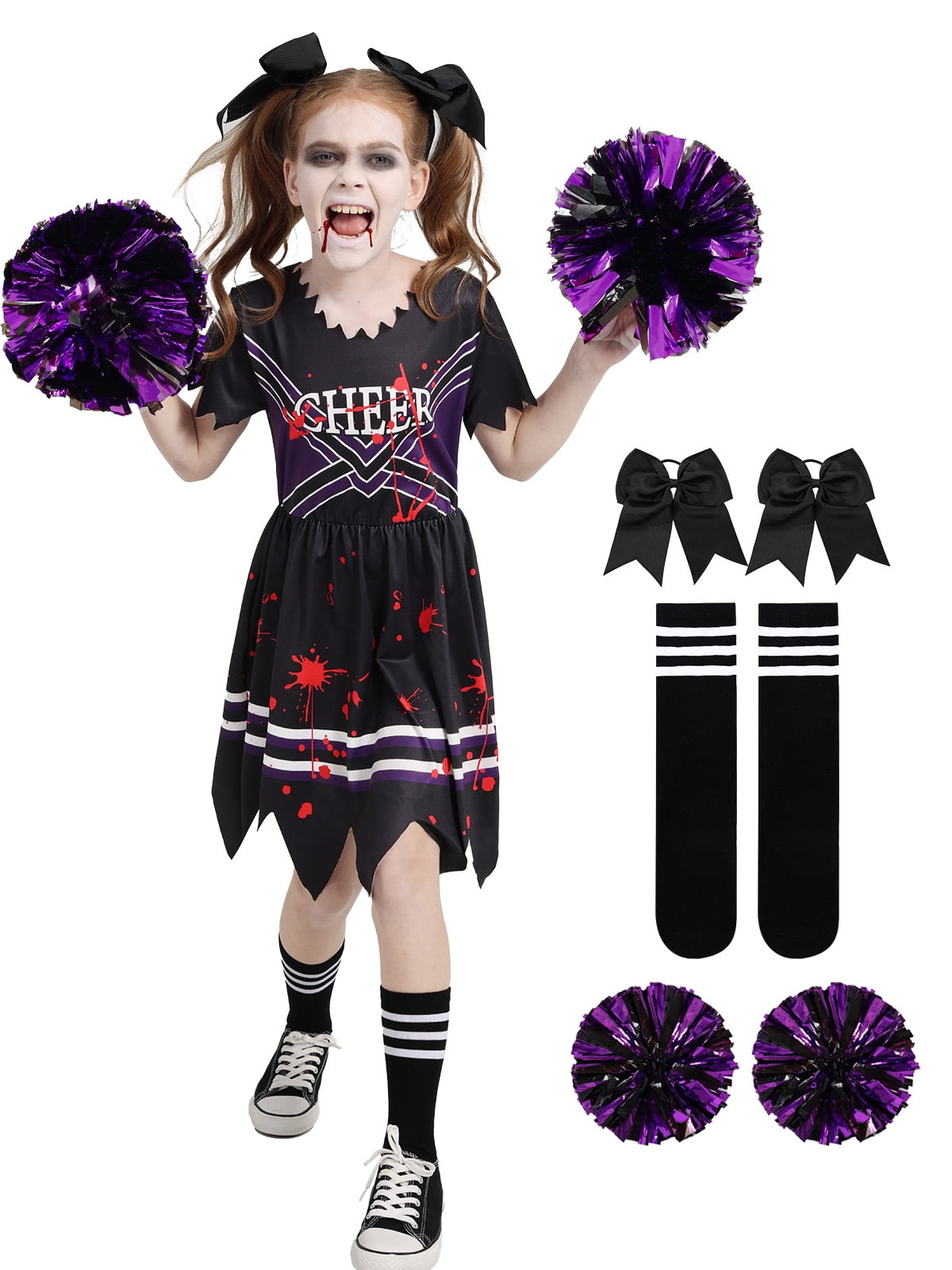 Little Girls Holiday Outfits Short Sleeve Tutu Skirt + Leggings + Arm Sleeves Set, Size 4-8 Years