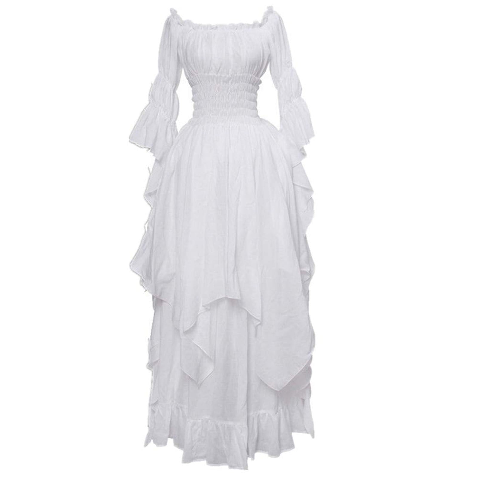 Hvyesh Victorian Dress, Renaissance Costume Women Off Shoulder Long Bell Sleeve High Low Dress Medieval Dresses Peasant Gothic Fairy Witch Dress